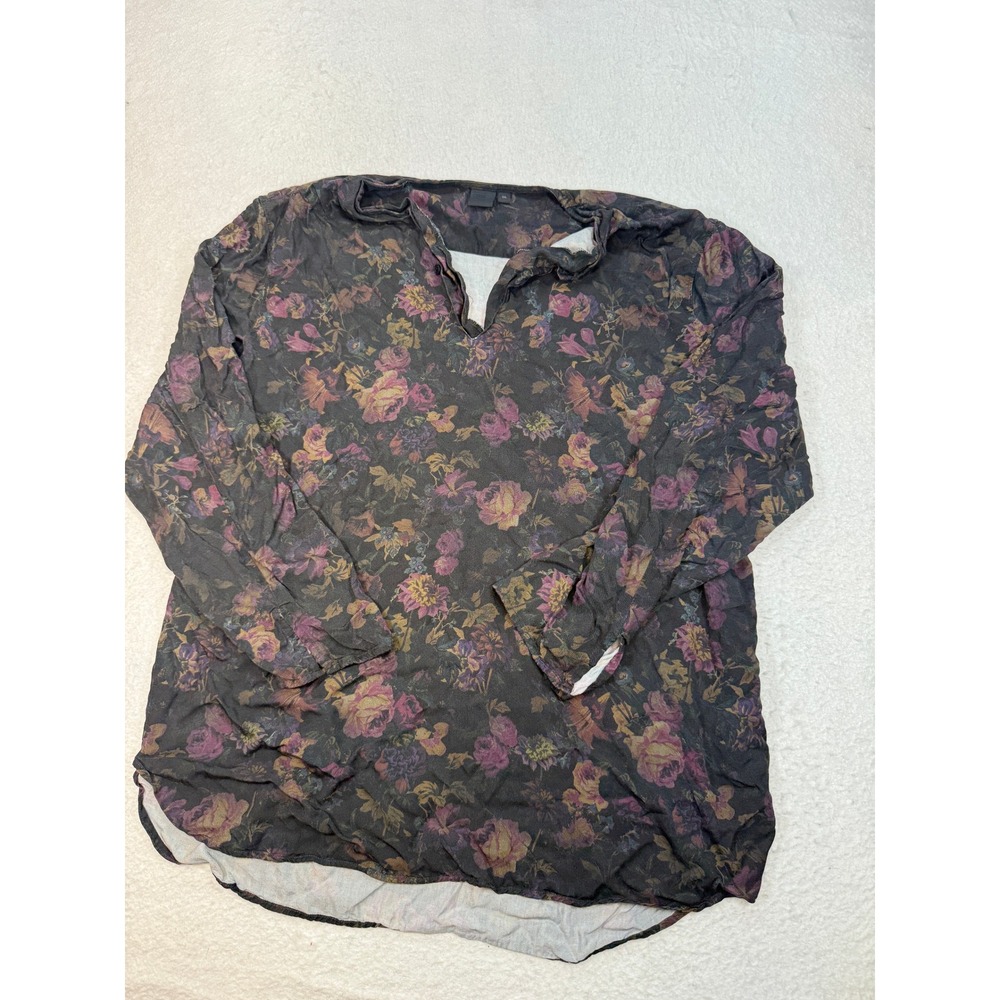 ASOS Mens 5XL Dark Floral Long Sleeve Split Neck Tunic Top Black Purple